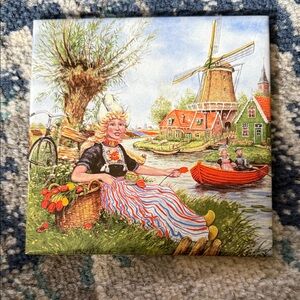 Colorful Dutch Windmill Scene Tile